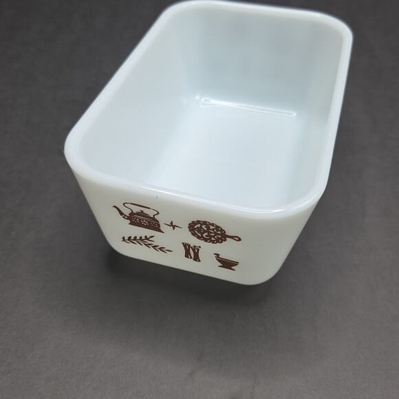 Pyrex Early American 1-1/2 Pint Refrigerator Dish 502 Fridgie White Brown USA - Picture 4 of 9